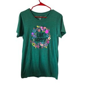 Natural Life Womens Live Happy Short Sleeve Tee Size Large Green Boho